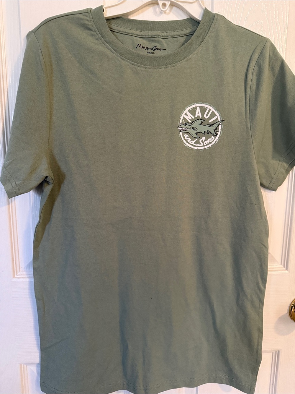 Maui and Sons Olive Green Shark Patch Short Sleeve Tee